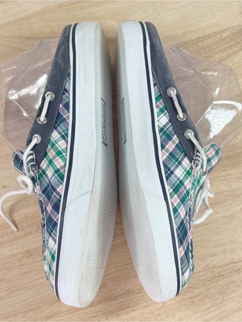 Sperry Plaid Canvas Slip On Mules Boat Shoes Blue Green Pink Women 9 Preppy - Picture 5 of 10
